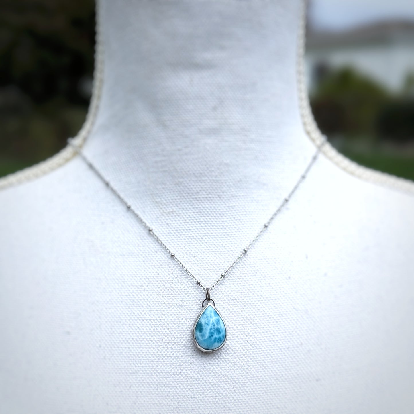 Caribbean Tide: Larimar Teardrop Necklace