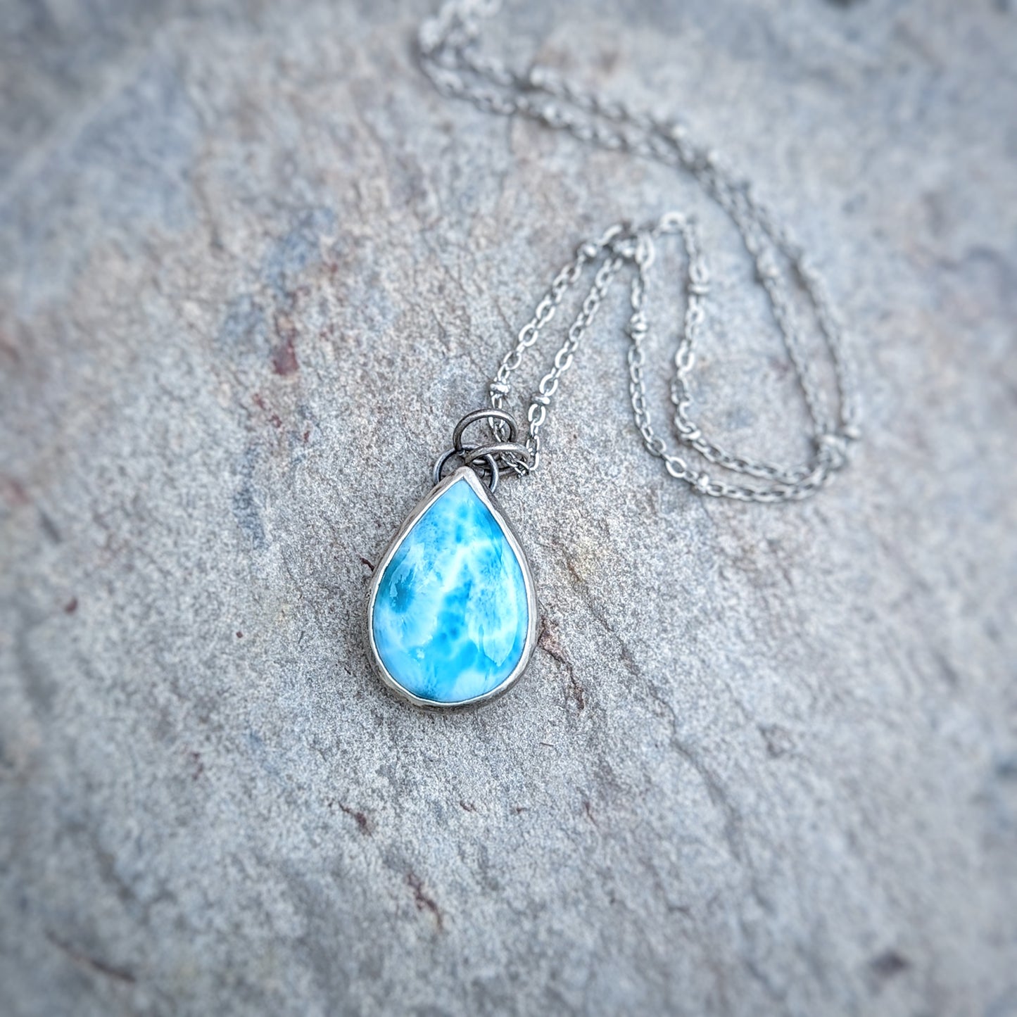 Caribbean Tide: Larimar Teardrop Necklace