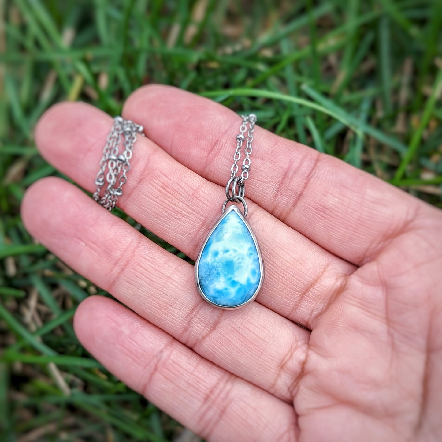 Caribbean Tide: Larimar Teardrop Necklace