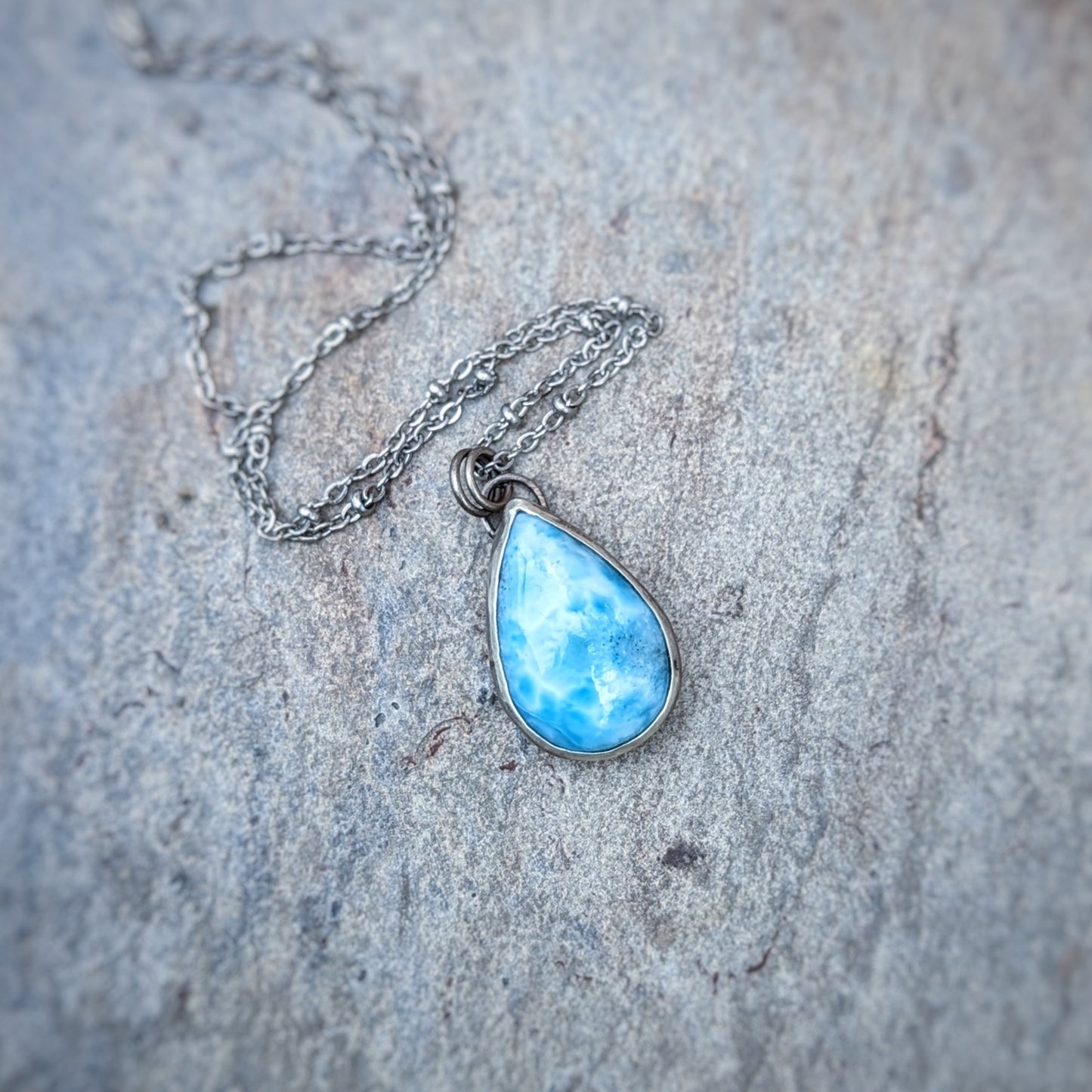 Caribbean Tide: Larimar Teardrop Necklace