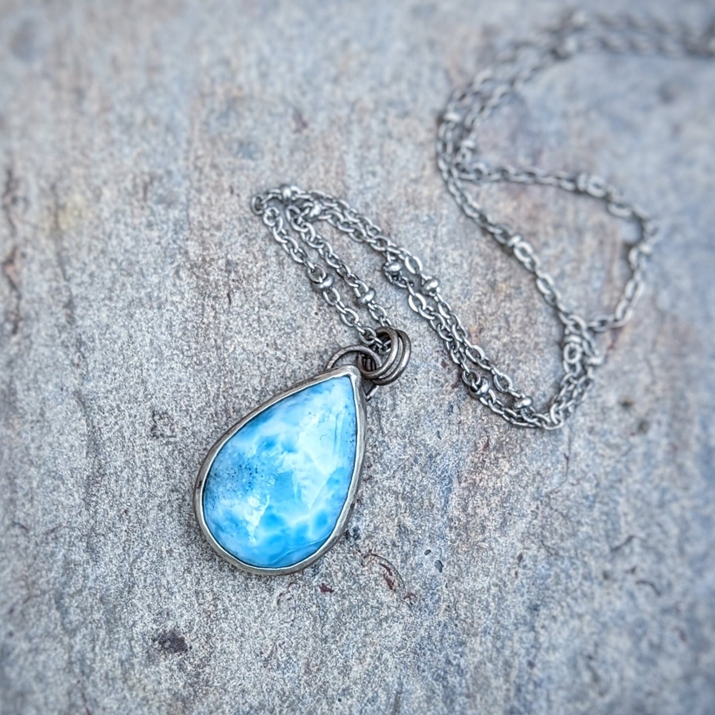 Caribbean Tide: Larimar Teardrop Necklace