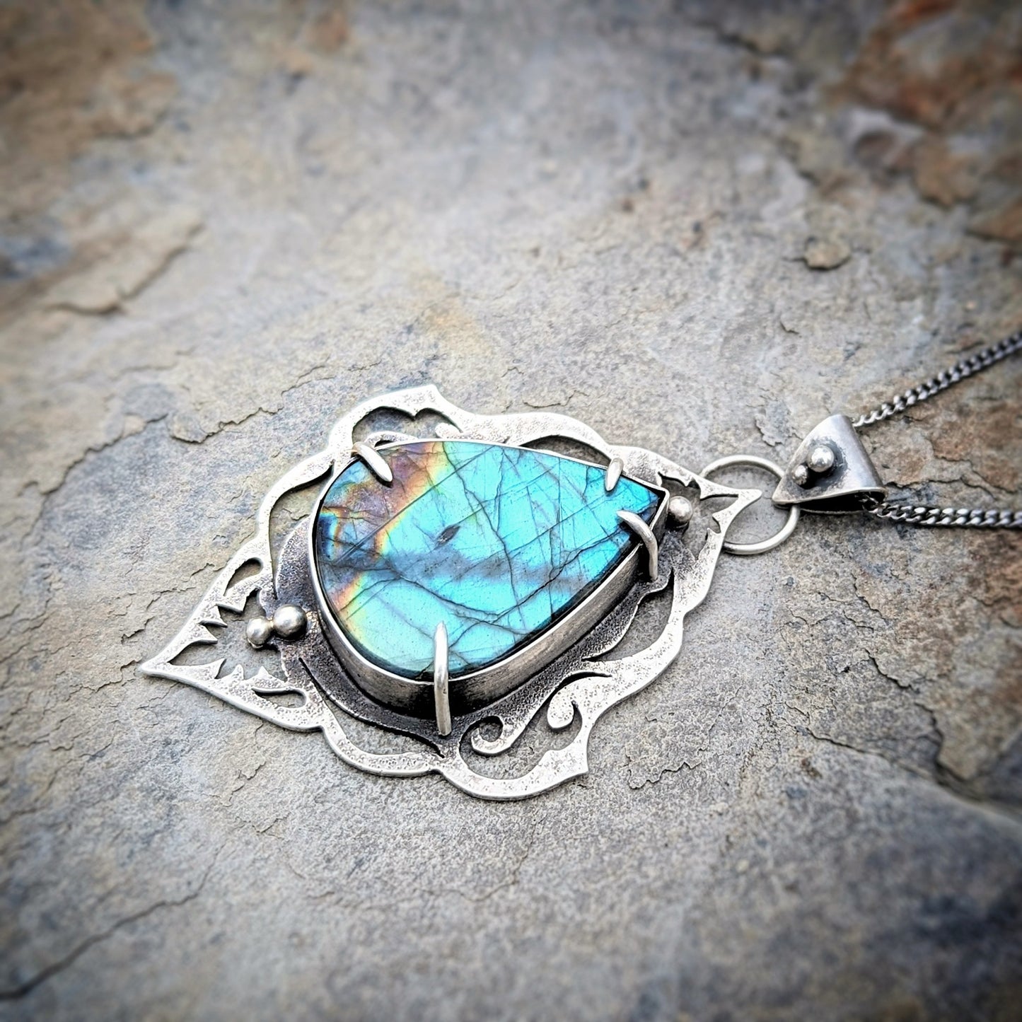 Artisan labradorite sterling silver statement necklace