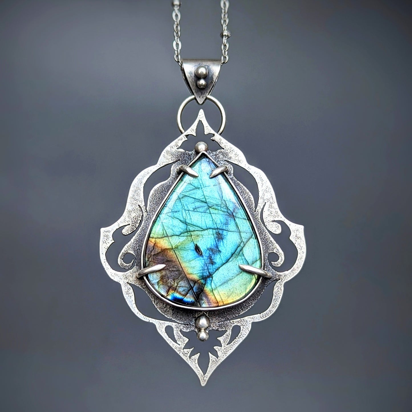 Artisan labradorite sterling silver statement necklace