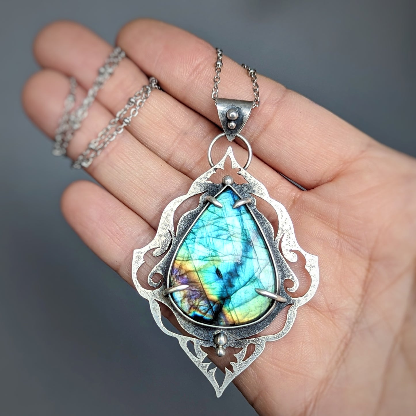 Artisan labradorite sterling silver statement necklace