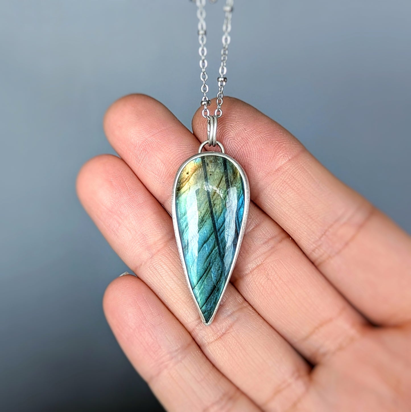 Artisan Mixed Metal Flashy Labradorite Necklace