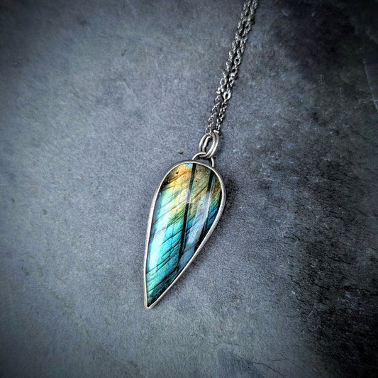Artisan Mixed Metal Flashy Labradorite Necklace