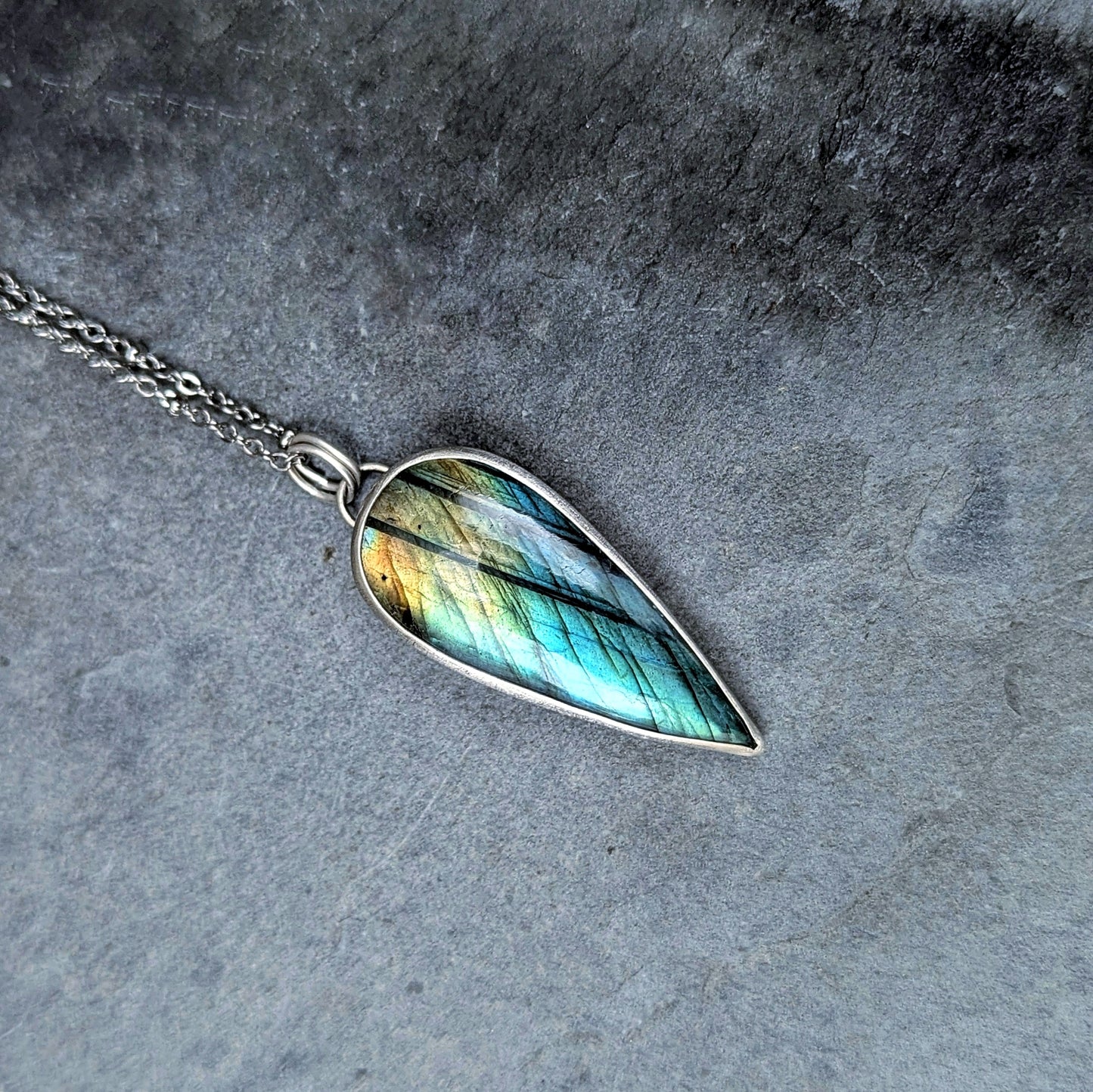 Artisan Mixed Metal Flashy Labradorite Necklace