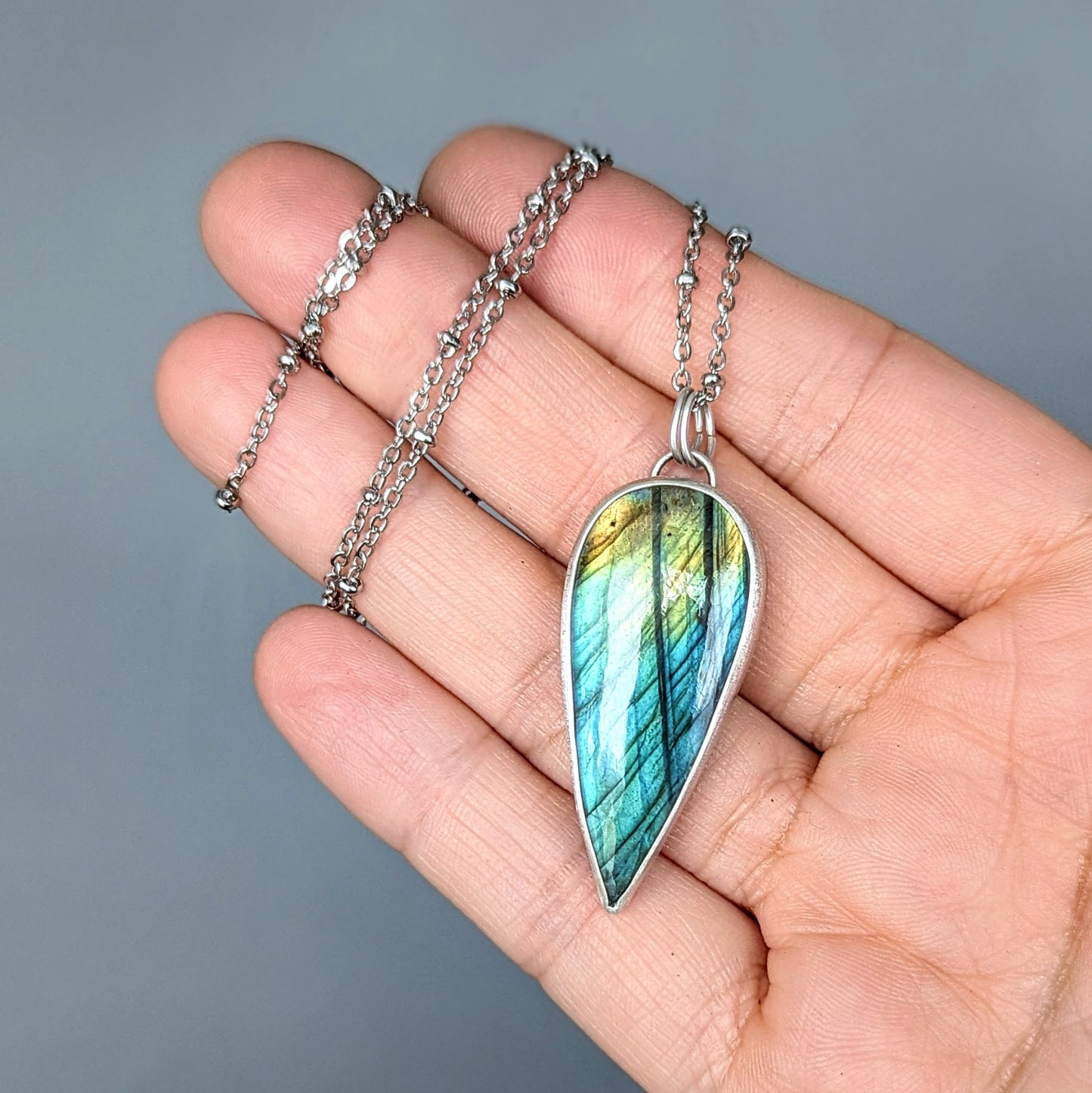 Artisan Mixed Metal Flashy Labradorite Necklace