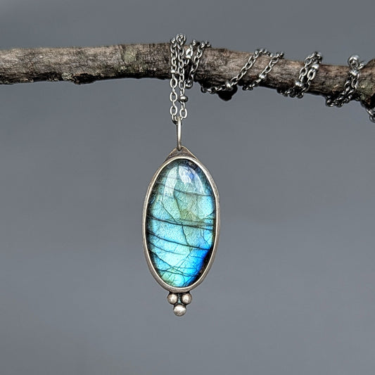 Floral Mixed Metal Flashy Aqua Labradorite Necklace