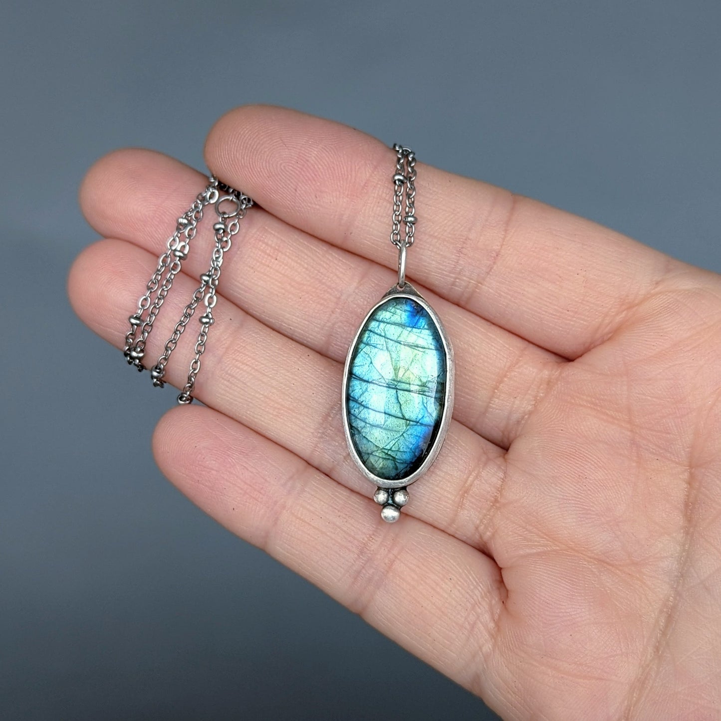 Floral Mixed Metal Flashy Aqua Labradorite Necklace