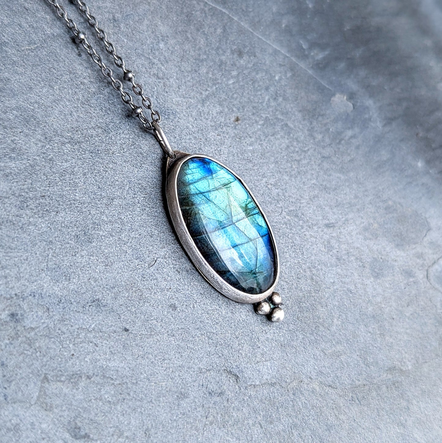 Floral Mixed Metal Flashy Aqua Labradorite Necklace
