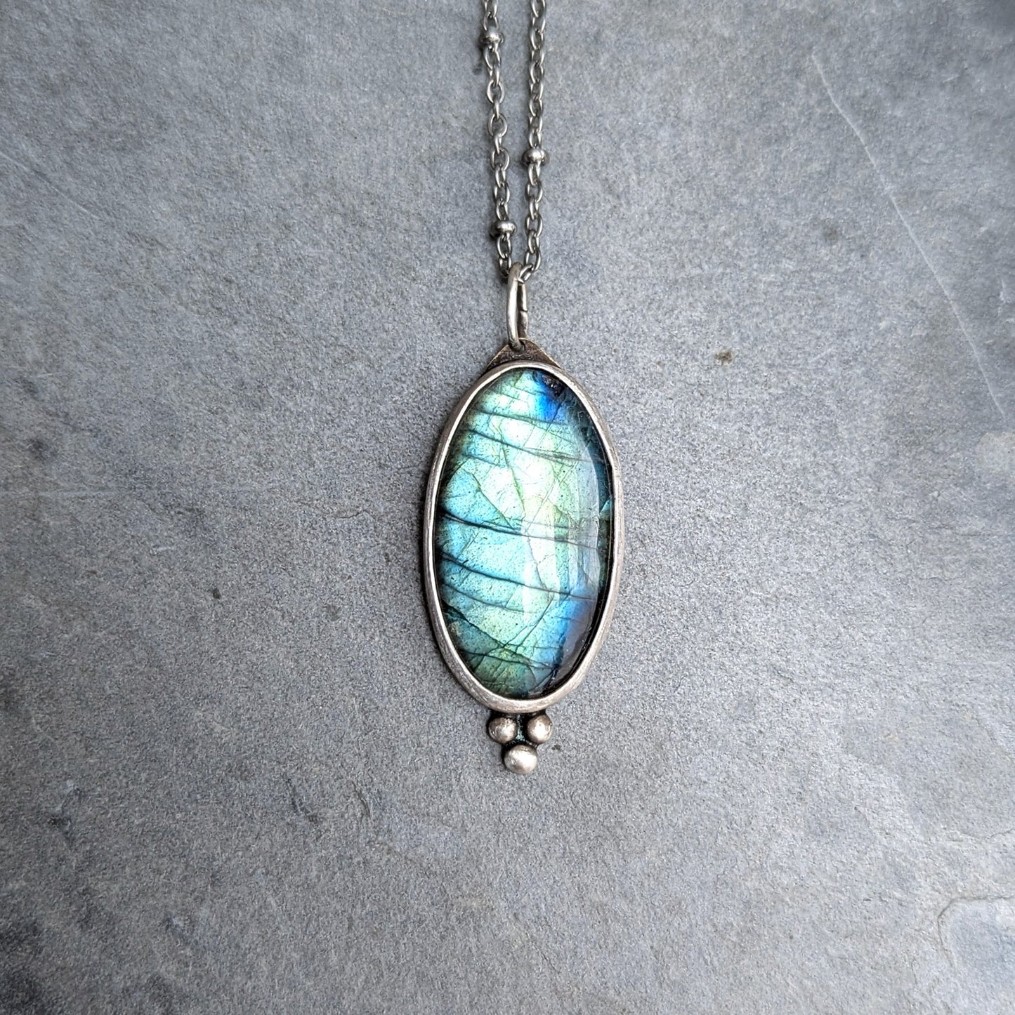 Floral Mixed Metal Flashy Aqua Labradorite Necklace