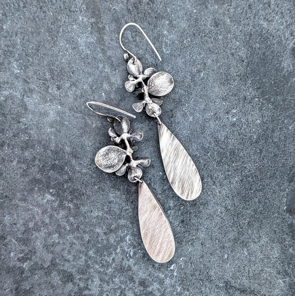 Faceted Blue Labradorite and Sterling Silver Succulent Statement Earrings