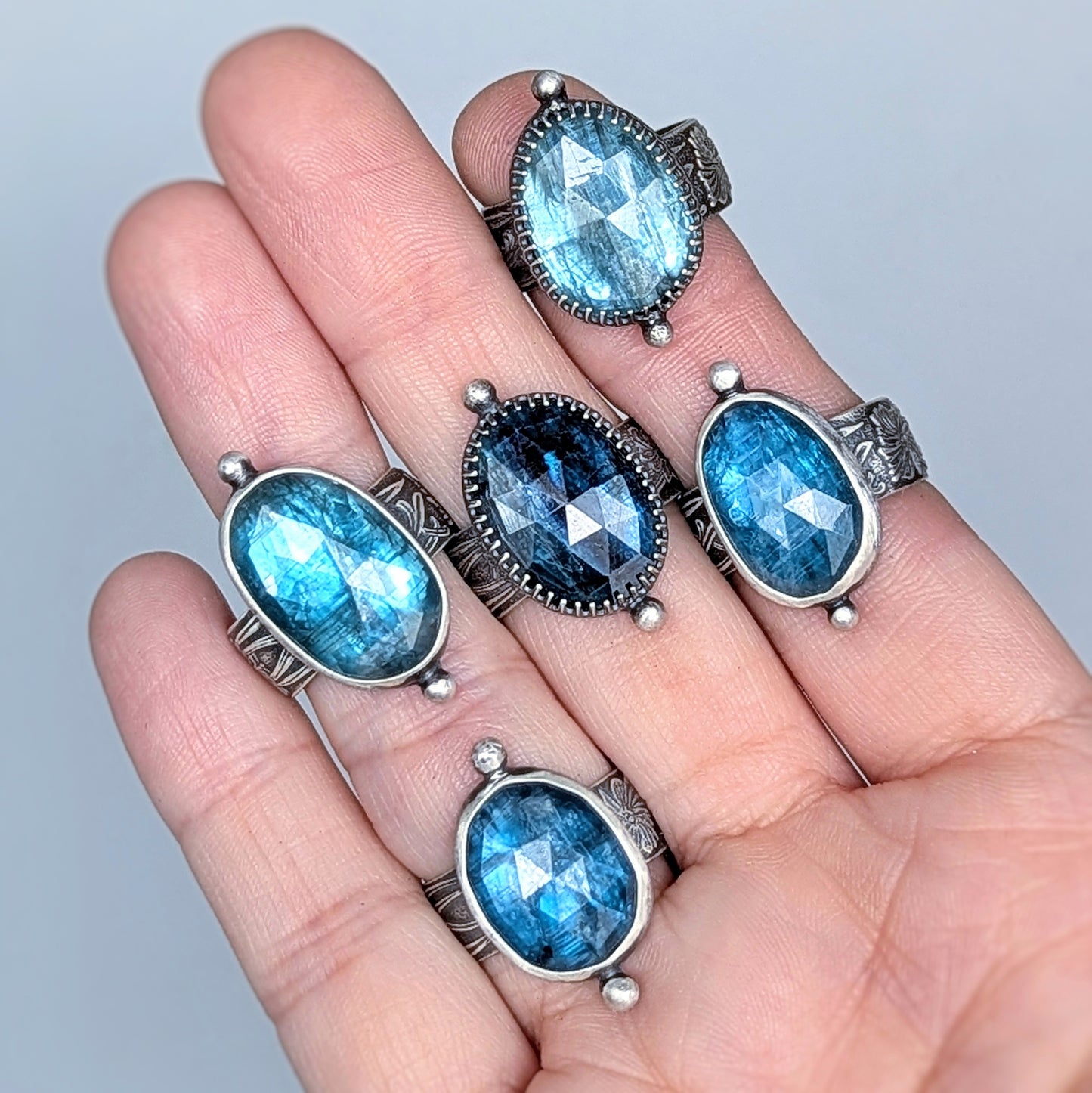 Faceted Blue Teal Kyanite Sterling Silver Artisan Statement Ring