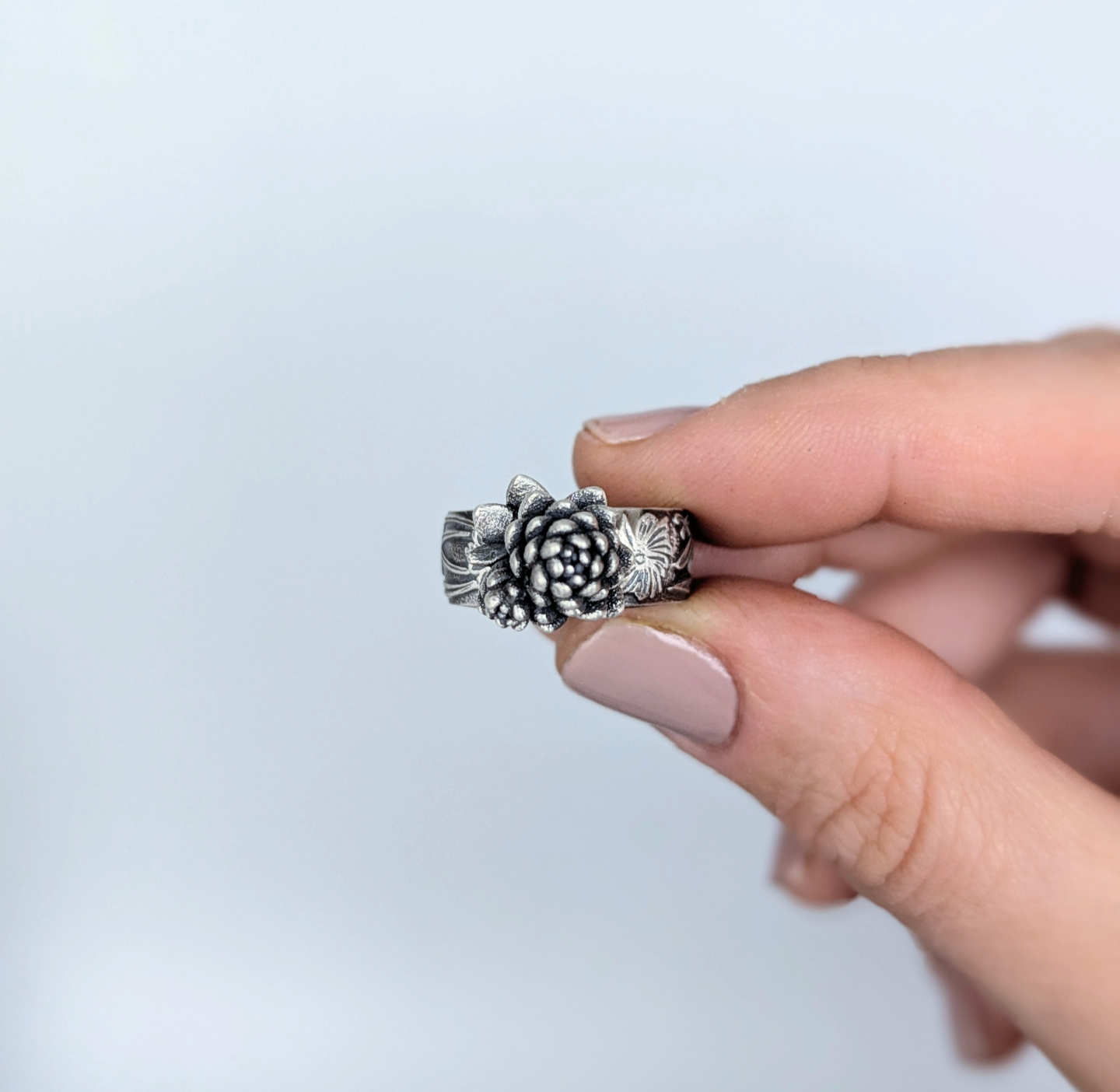 Florae Metallum: Cast Solid Sterling Silver Succulent Ring (medium #2), size 7