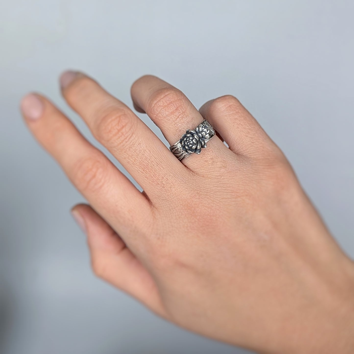 Florae Metallum: Cast Solid Sterling Silver Succulent Ring (medium #3), size 7.5
