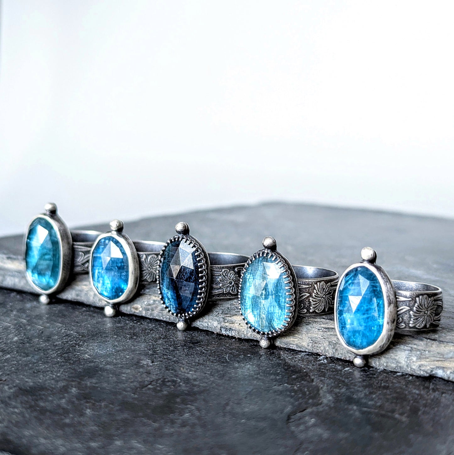 Faceted Blue Teal Kyanite Sterling Silver Artisan Statement Ring