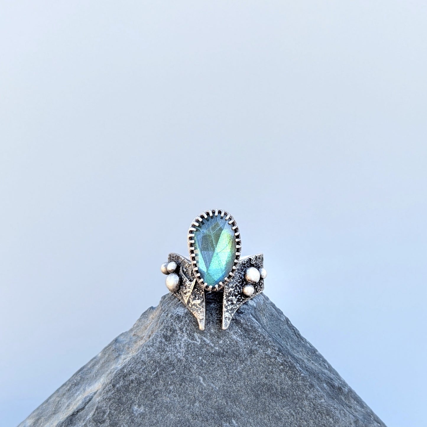 Brutalist Labradorite Ring, size 6.5