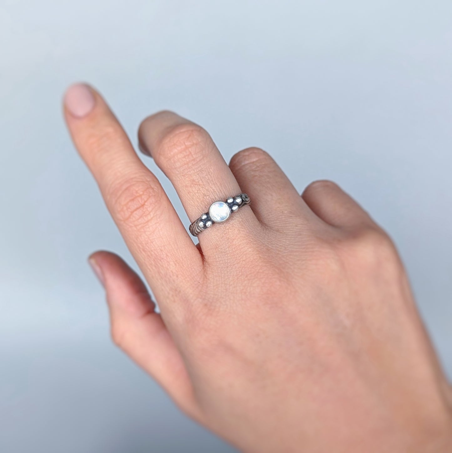 Dainty Sterling Silver Moonstone Artisan Ring, made to order in your size