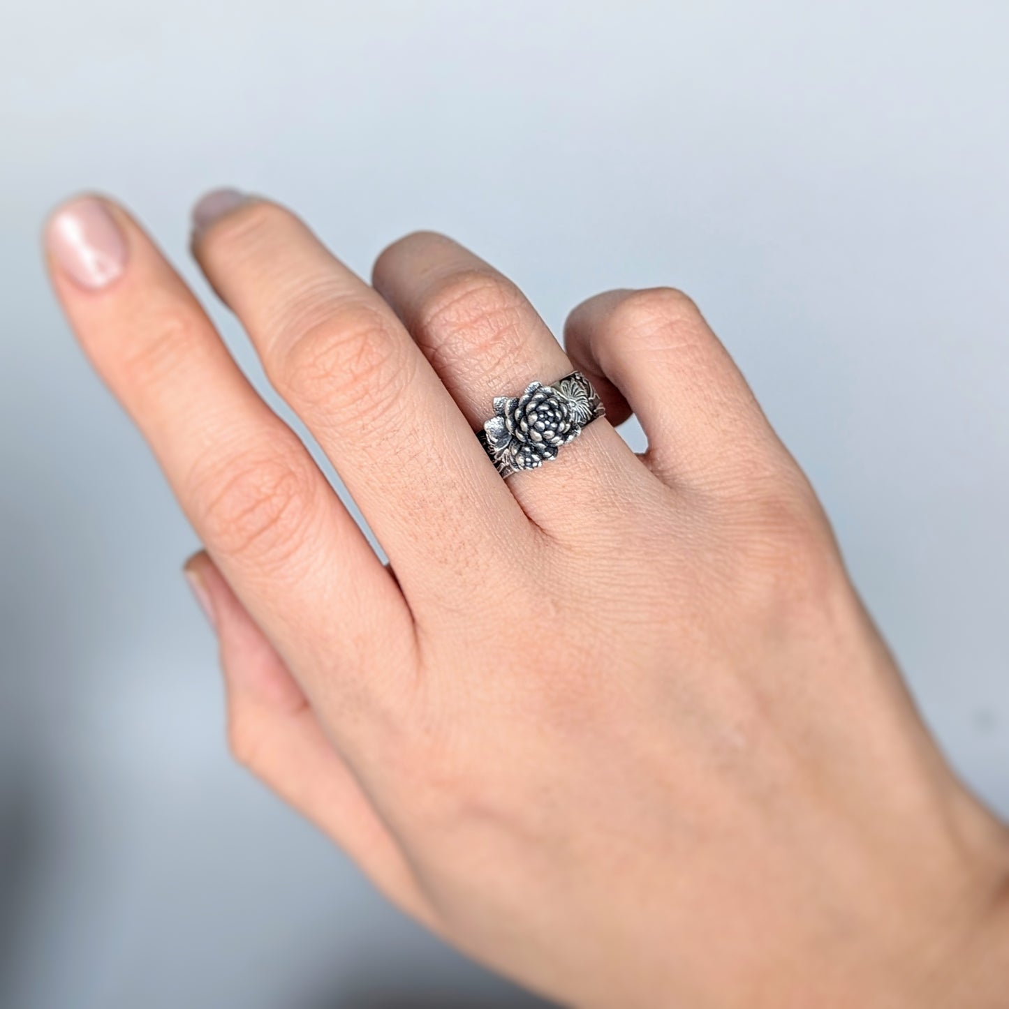 Florae Metallum: Cast Solid Sterling Silver Succulent Ring (medium #2), size 7