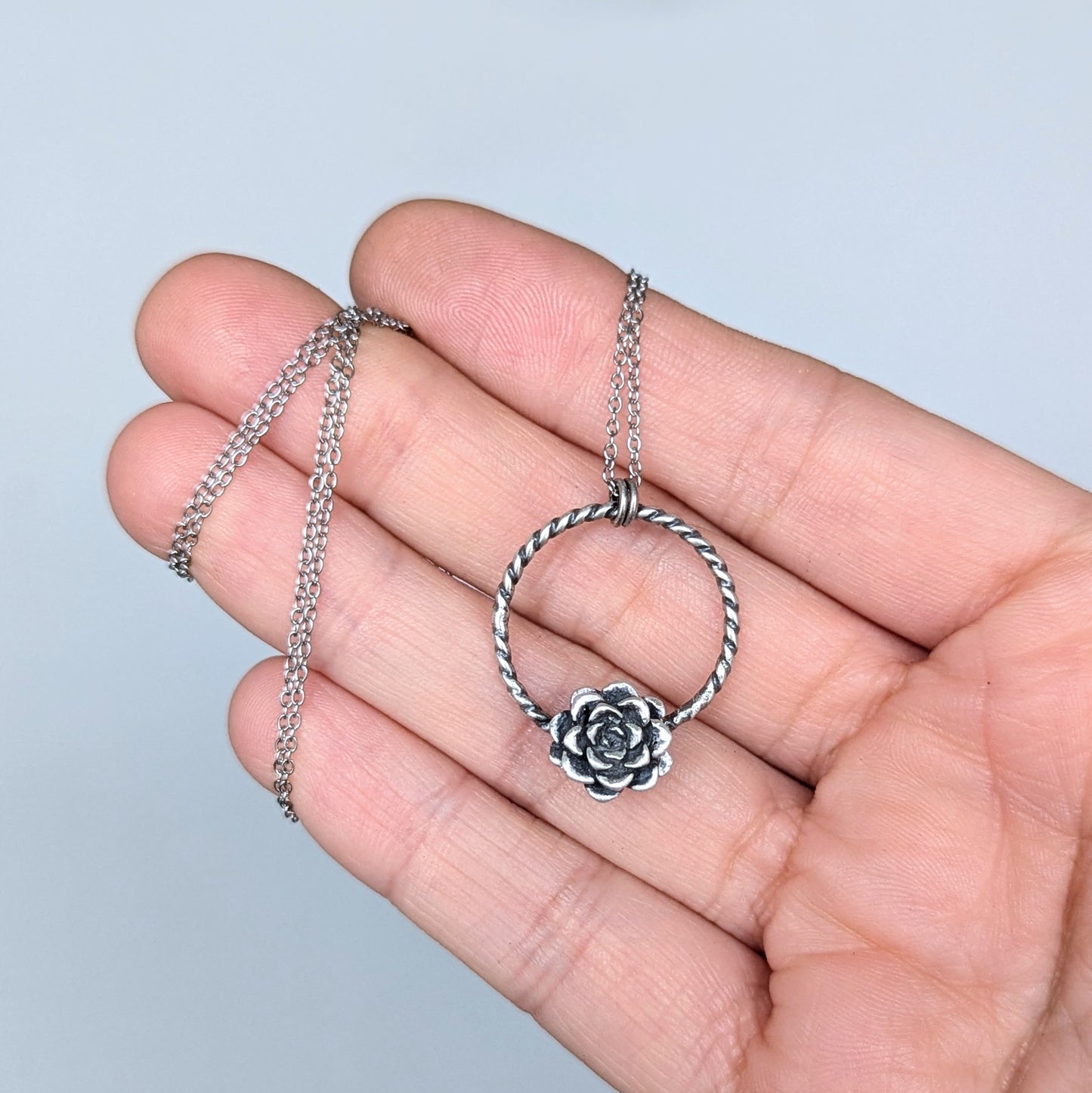 Florae Metallum: Cast Solid Sterling Silver Succulent Necklace