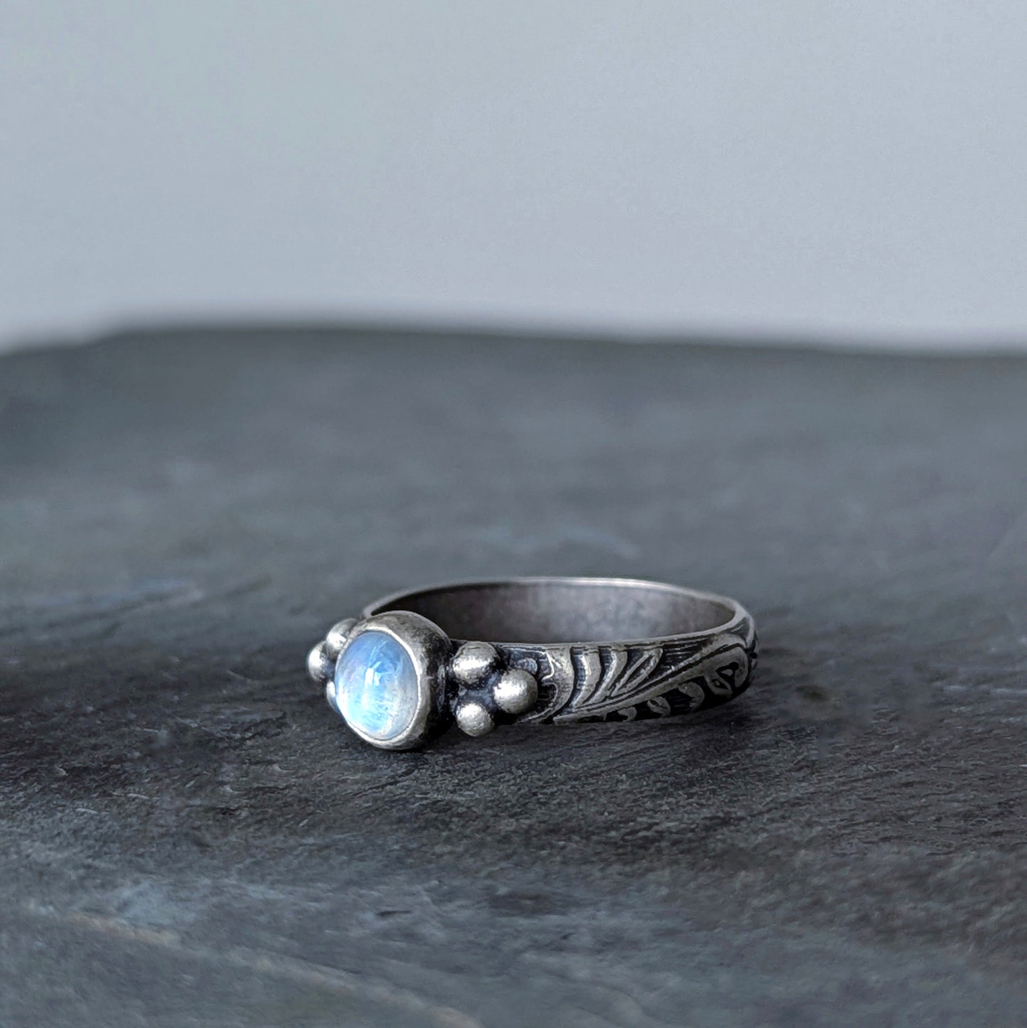 Dainty Sterling Silver Moonstone Artisan Ring, made to order in your size