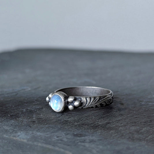 Dainty Sterling Silver Moonstone Artisan Ring, made to order in your size