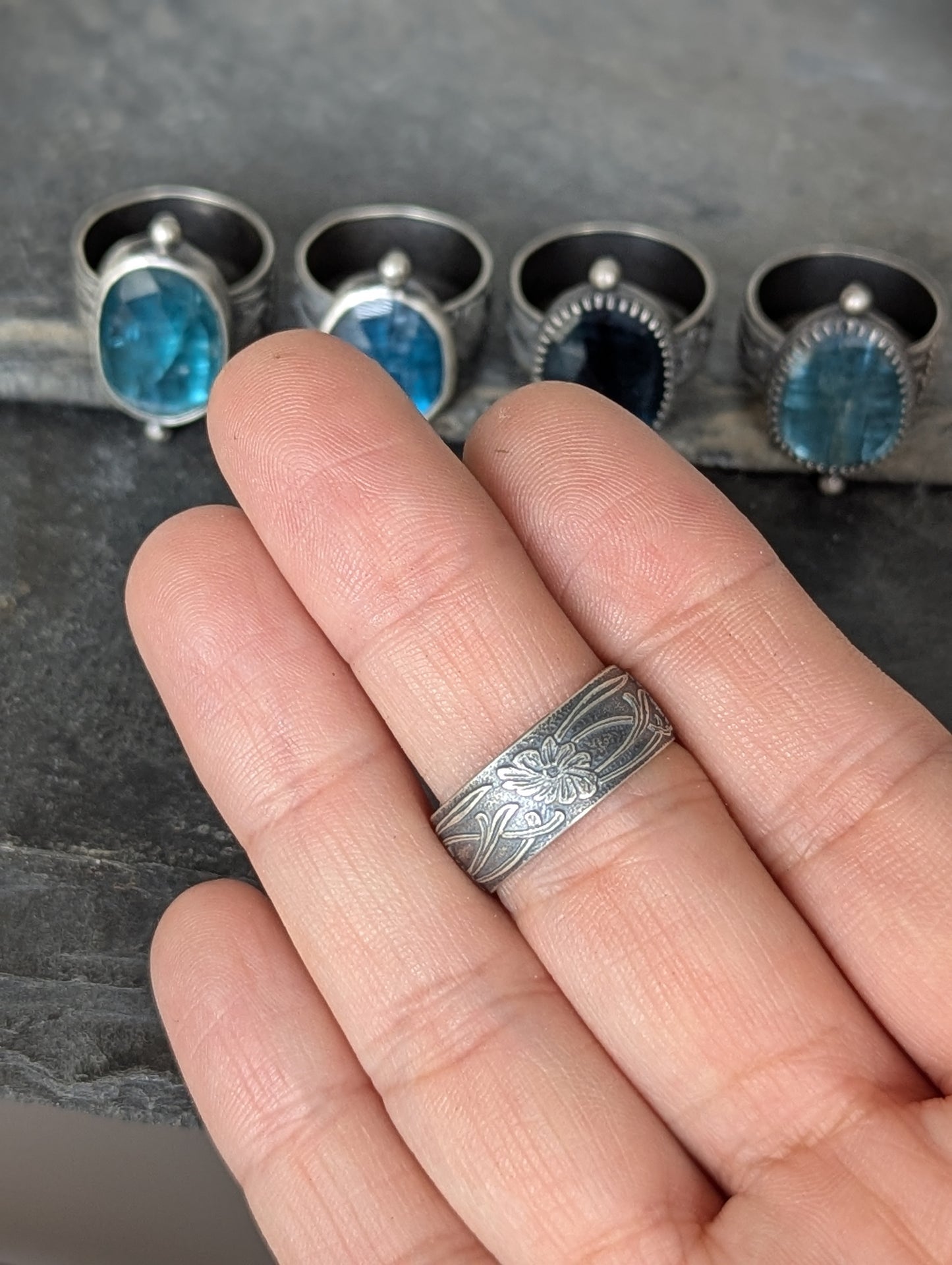 Faceted Blue Teal Kyanite Sterling Silver Artisan Statement Ring