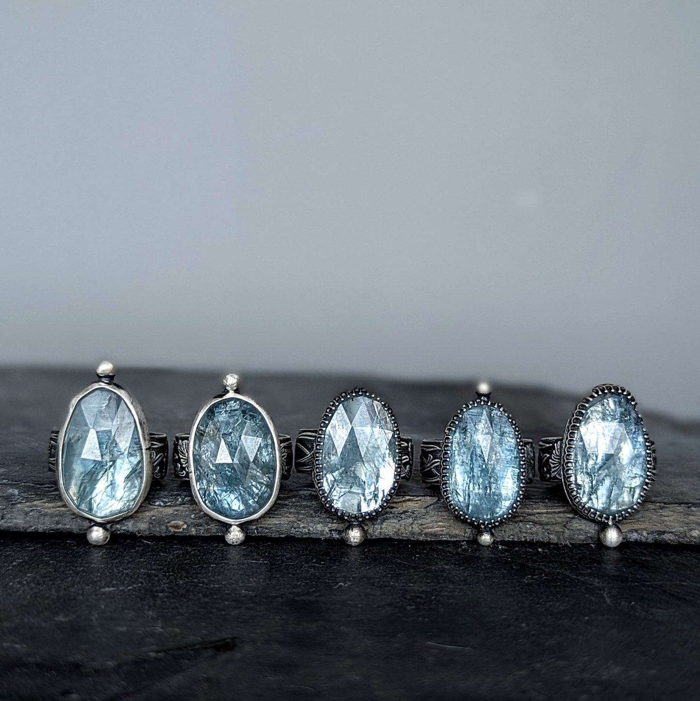 Faceted Aqua Kyanite Sterling Silver Artisan Statement Ring