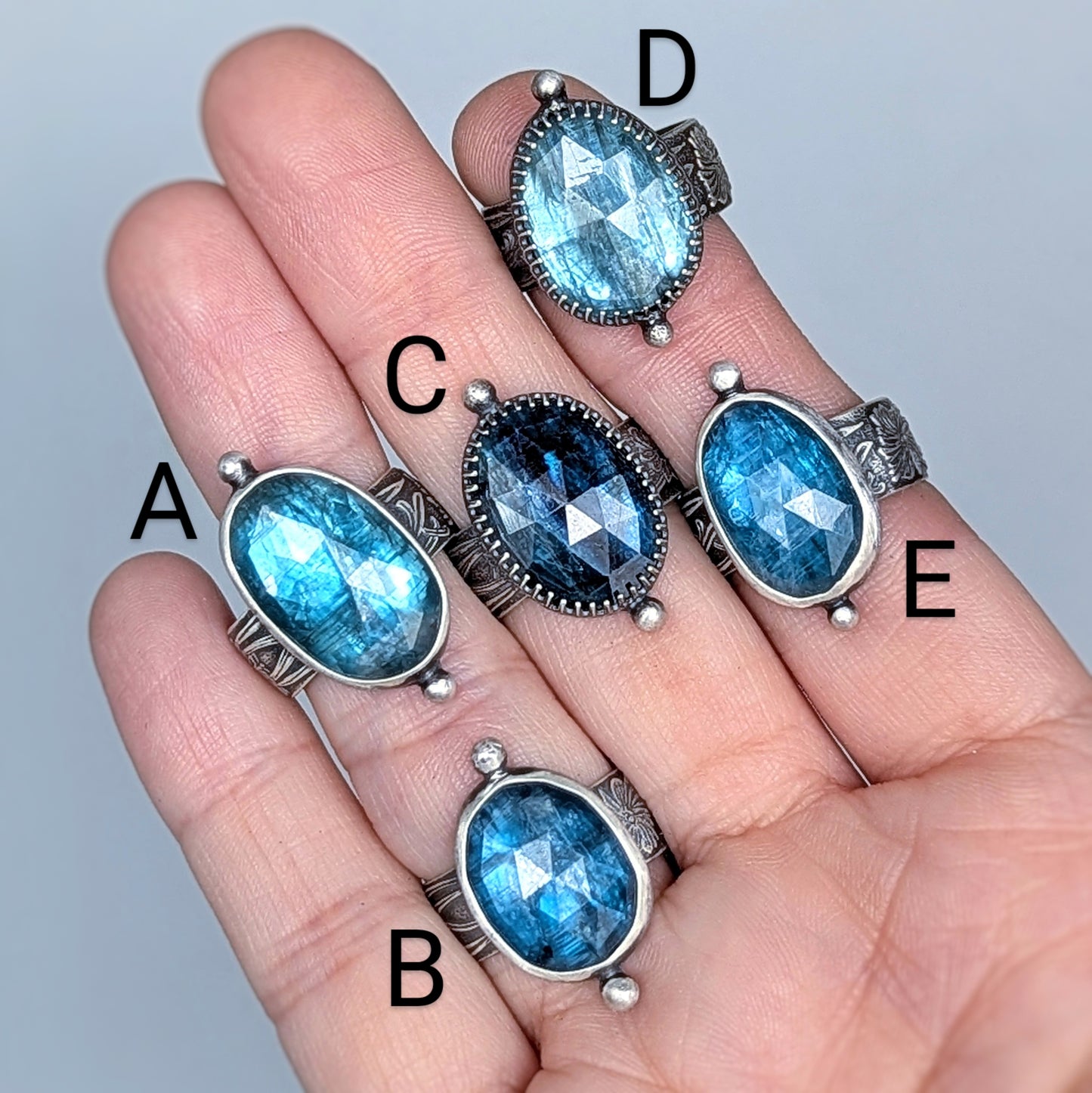 Faceted Blue Teal Kyanite Sterling Silver Artisan Statement Ring