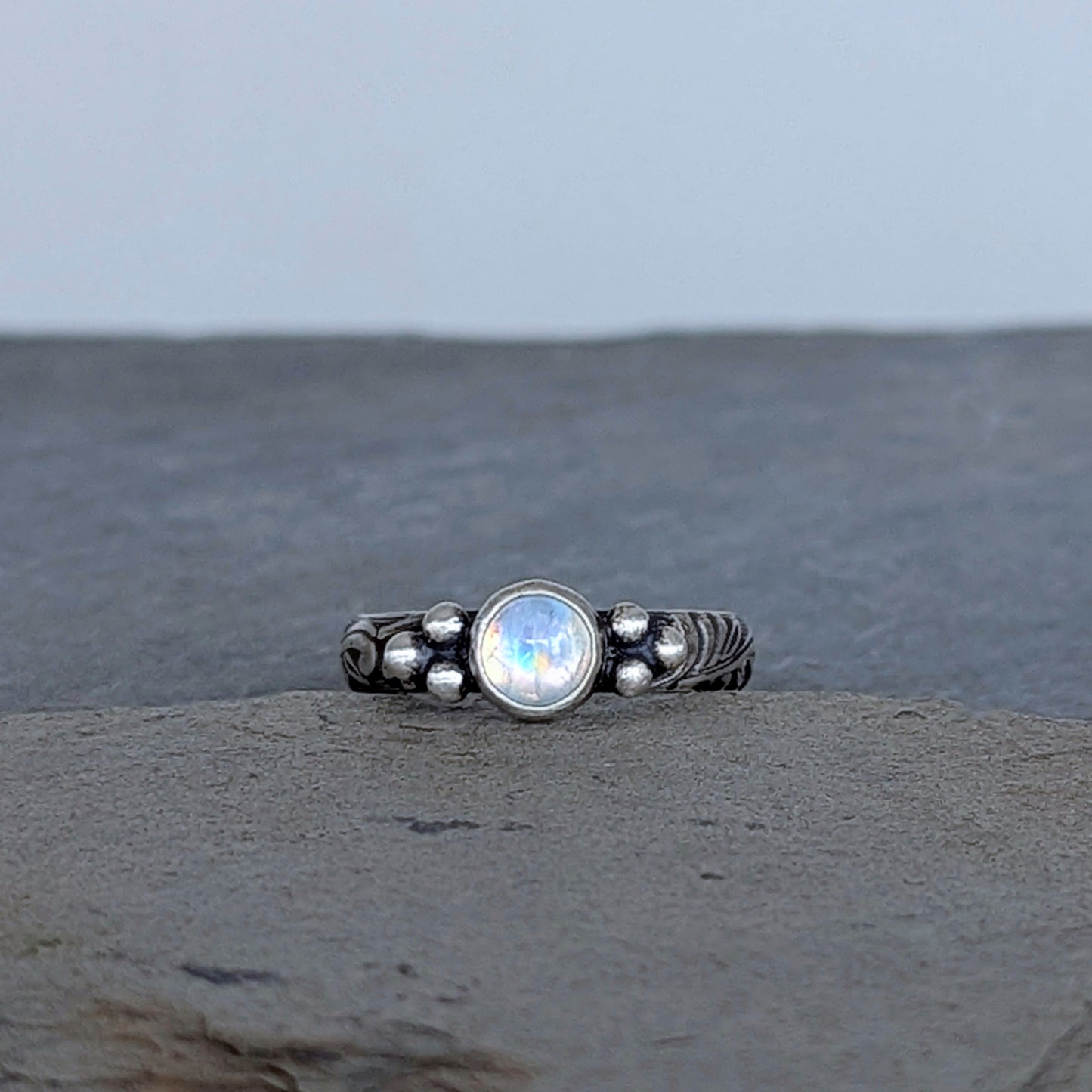 Dainty Sterling Silver Moonstone Artisan Ring, made to order in your size