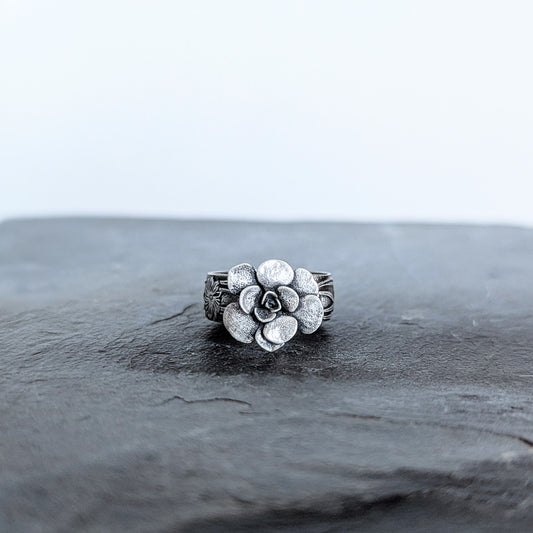 Florae Metallum: Cast Solid Sterling Silver Succulent Ring (medium #1), size 8.5