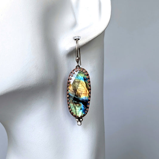 Mixed Metal Labradorite Statement Earrings, #01
