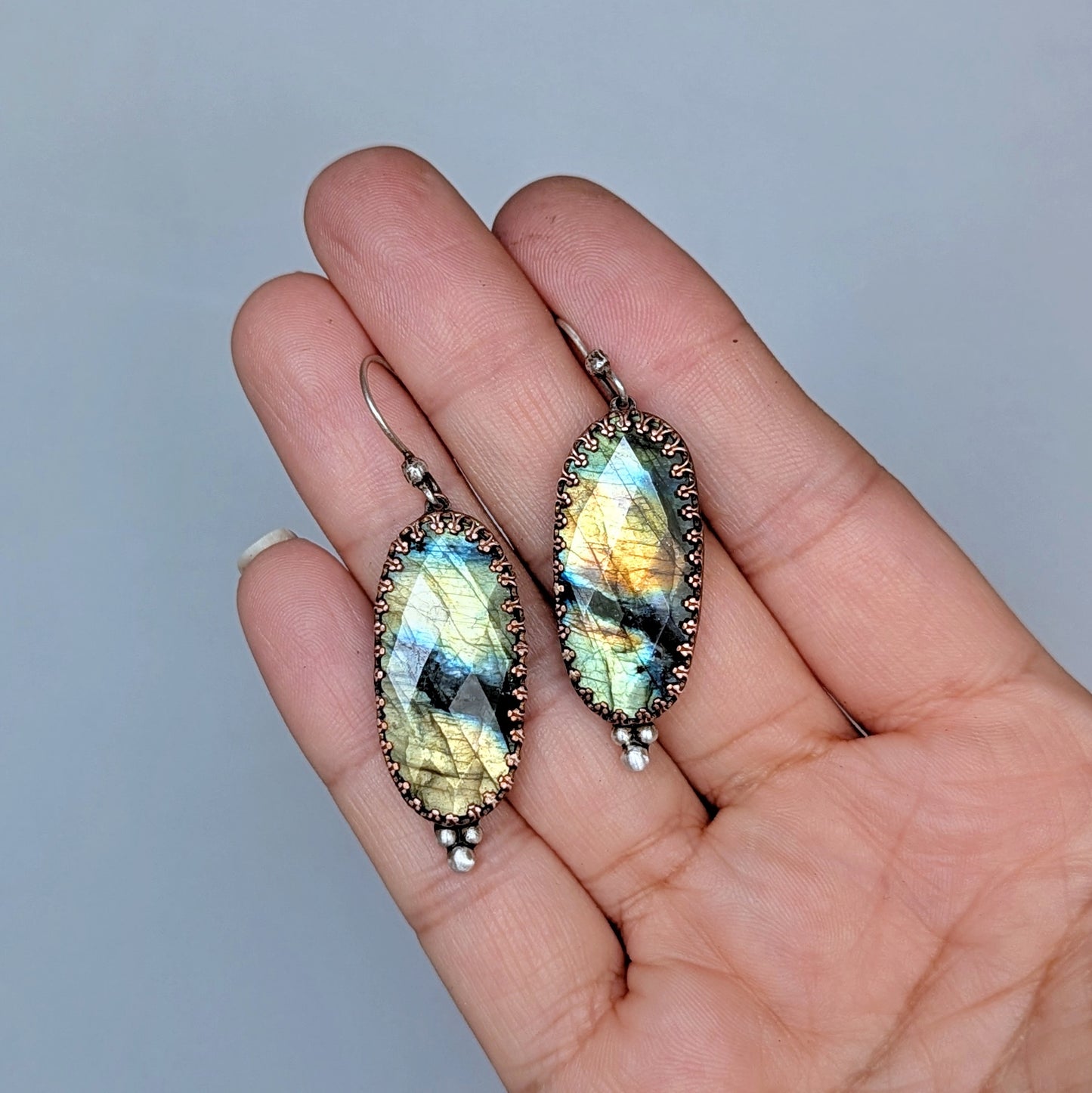 Mixed Metal Labradorite Statement Earrings, #01