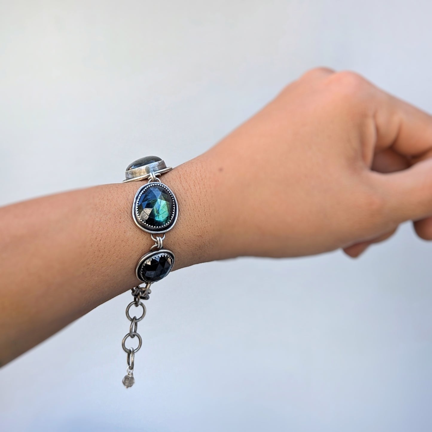 Hand-Fabricated Labradorite and Sterling Silver Statement Bracelet