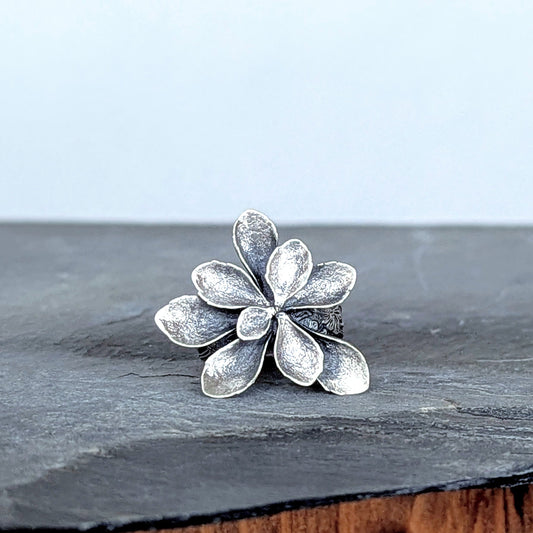 Florae Metallum: Cast Solid Sterling Silver Succulent Statement Ring #1, size 7.5