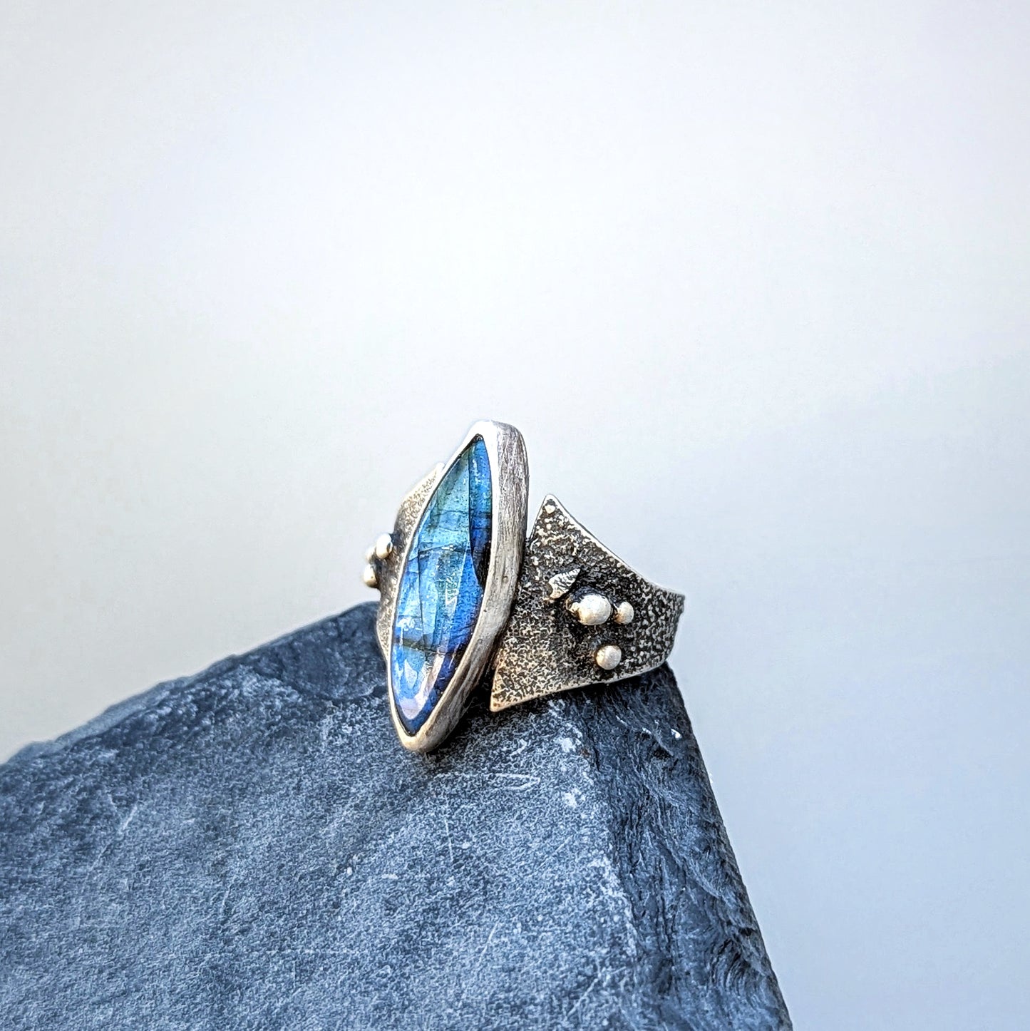 Brutalist Labradorite Ring, size 8