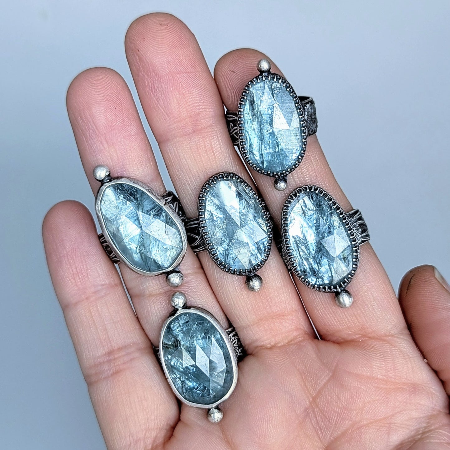 Faceted Aqua Kyanite Sterling Silver Artisan Statement Ring