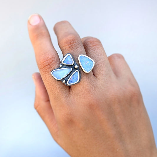 Solaris Australian Opal Open Band Ring, sz 8.5-9