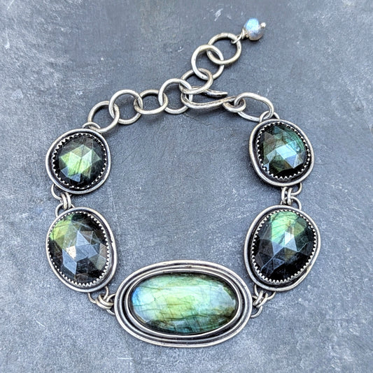 Hand-Fabricated Labradorite and Sterling Silver Statement Bracelet