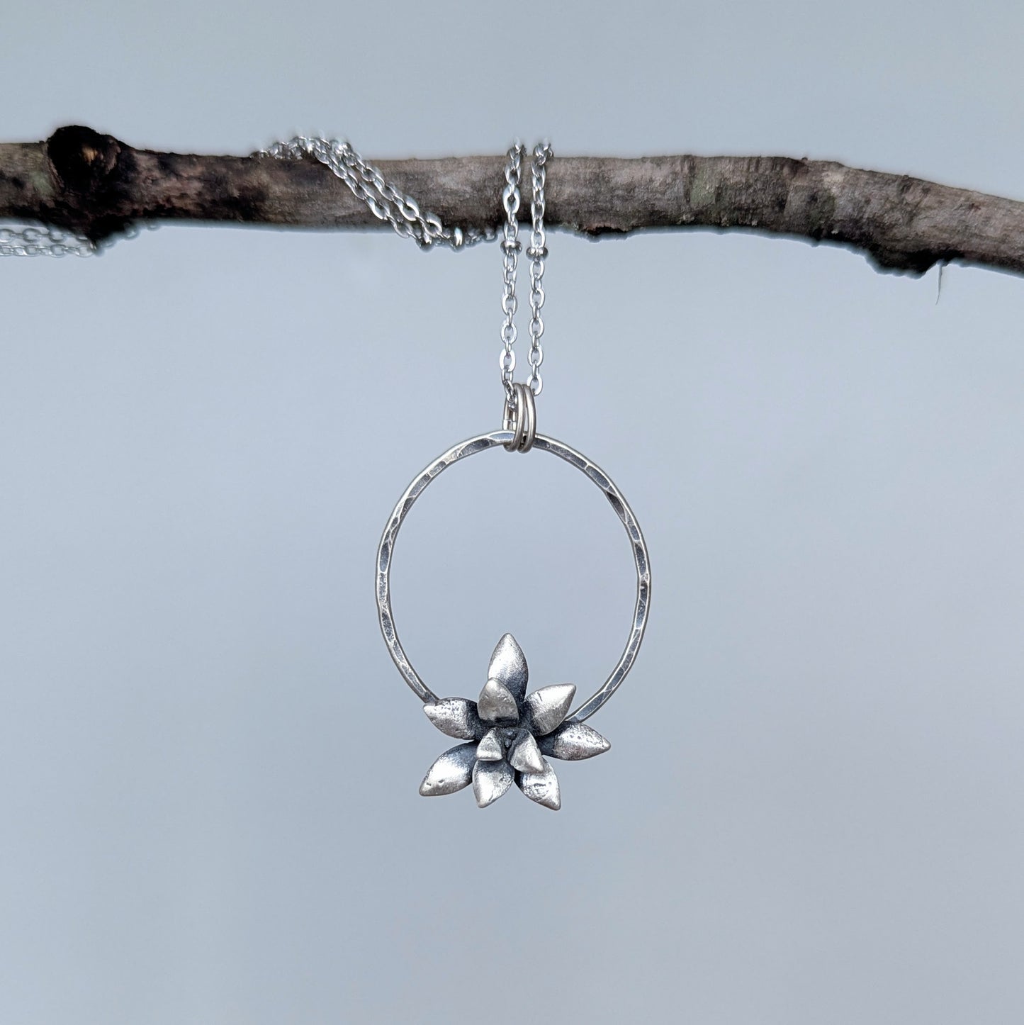 Florae Metallum: Cast Solid Sterling Silver Succulent Necklace