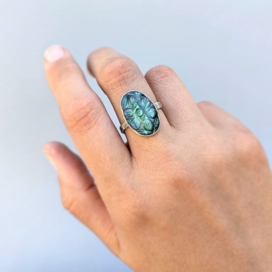 Petite Aurora Bloom Ring 2, adjustable sterling band