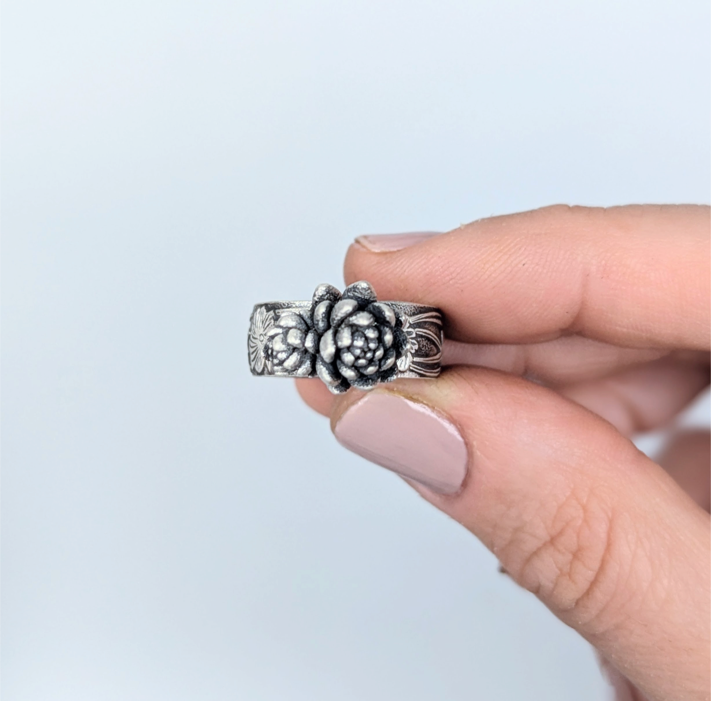 Florae Metallum: Cast Solid Sterling Silver Succulent Ring (medium #3), size 7.5