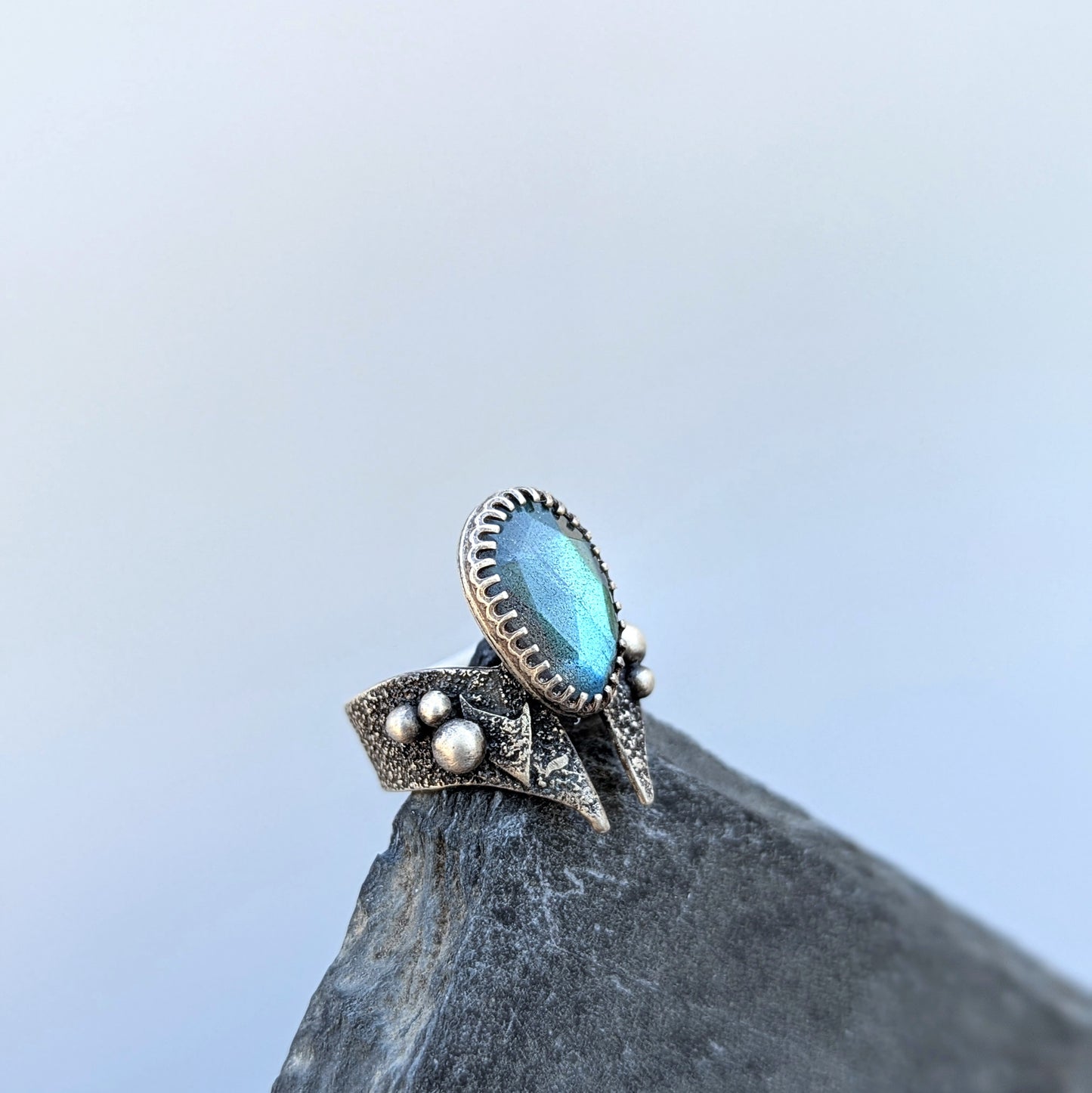 Brutalist Labradorite Ring, size 6.5
