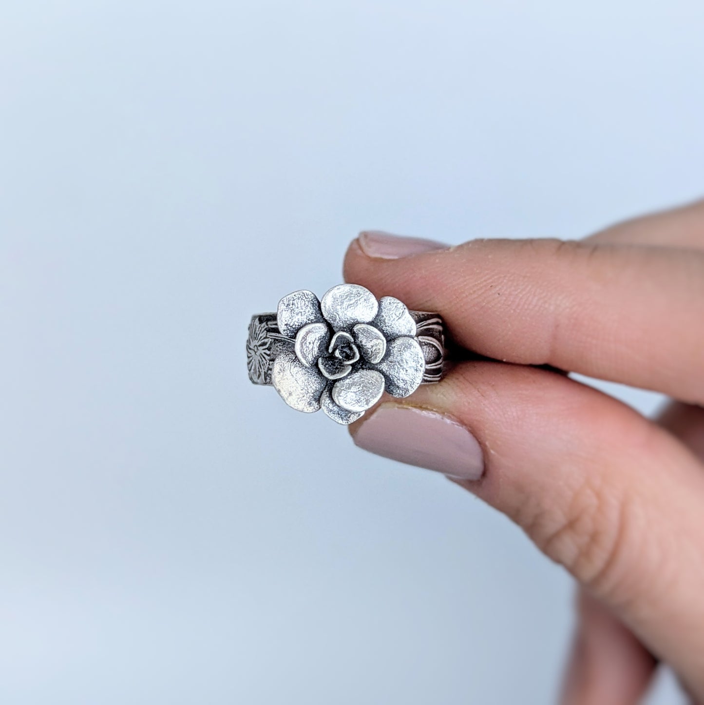 Florae Metallum: Cast Solid Sterling Silver Succulent Ring (medium #1), size 8.5