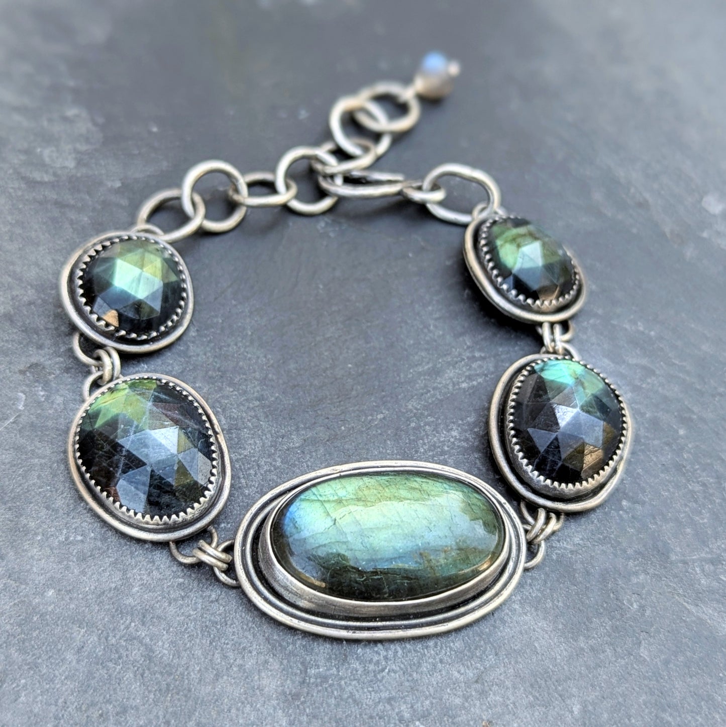 Hand-Fabricated Labradorite and Sterling Silver Statement Bracelet