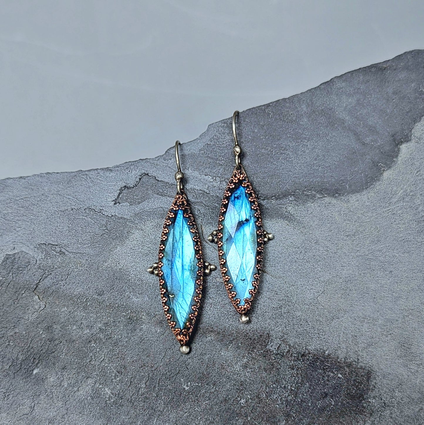 Mixed Metal Labradorite Statement Earrings, #03