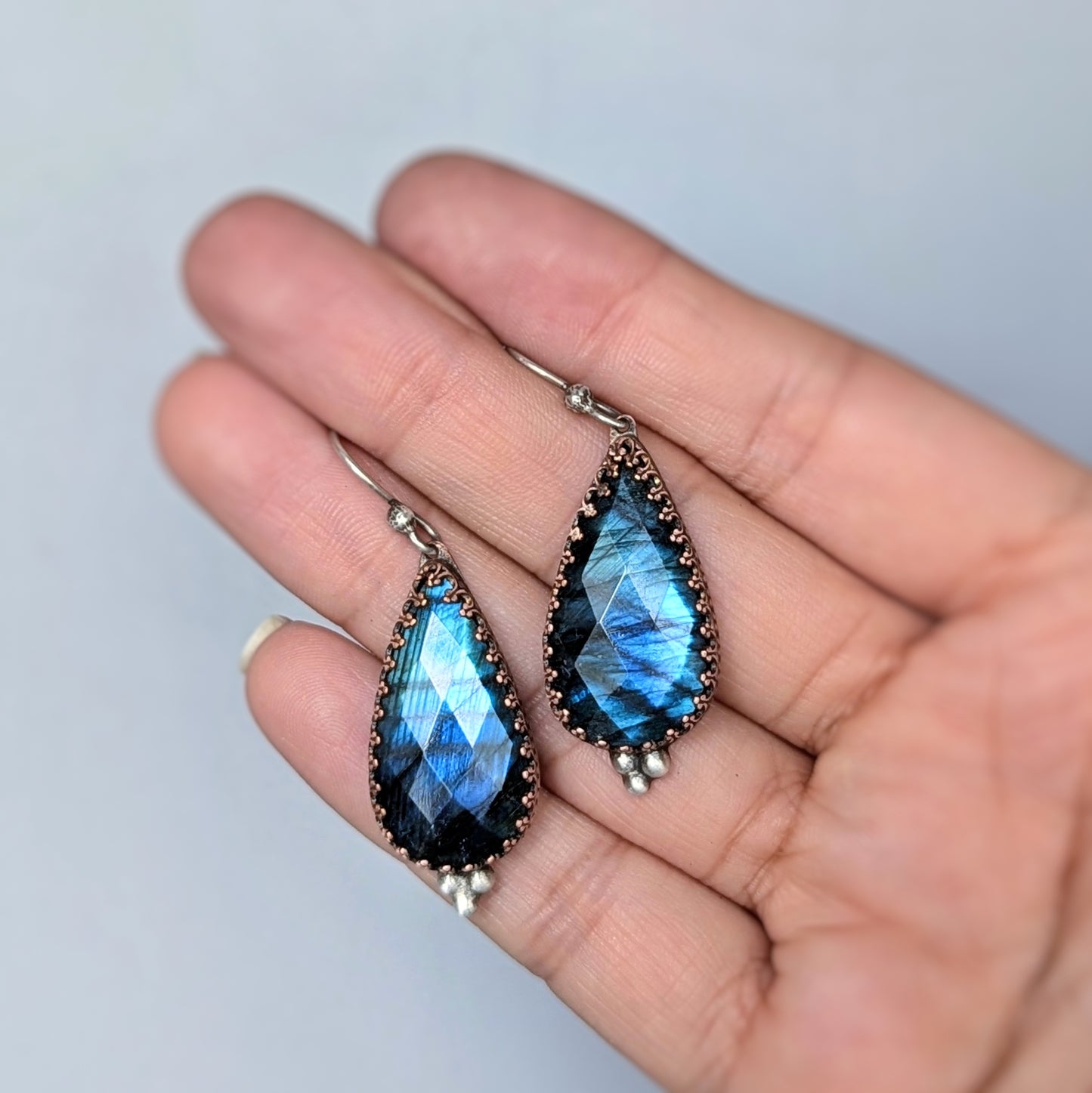 Mixed Metal Labradorite Statement Earrings, #02