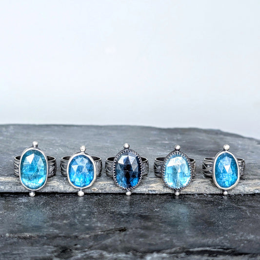 Faceted Blue Teal Kyanite Sterling Silver Artisan Statement Ring