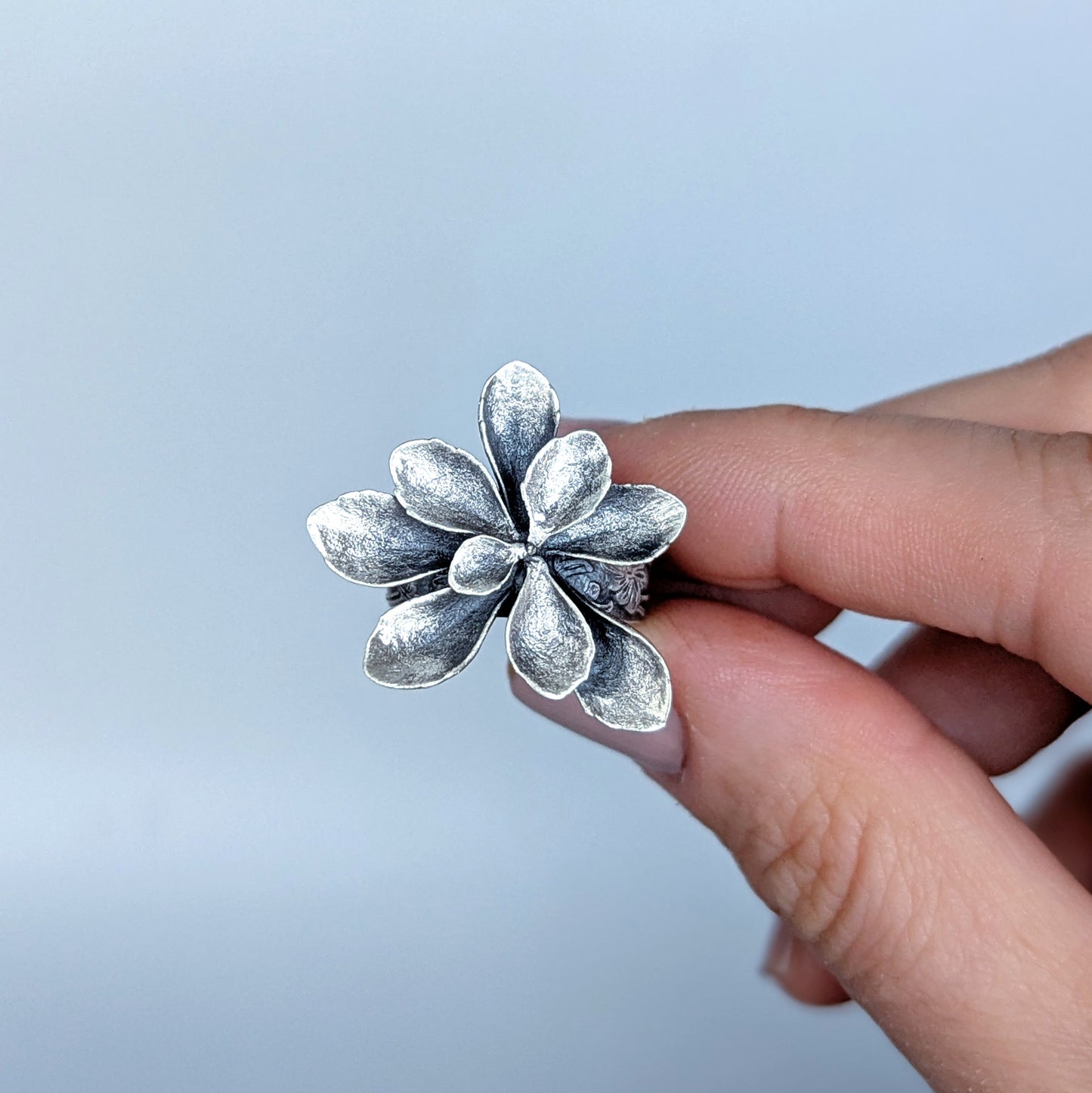 Florae Metallum: Cast Solid Sterling Silver Succulent Statement Ring #1, size 7.5